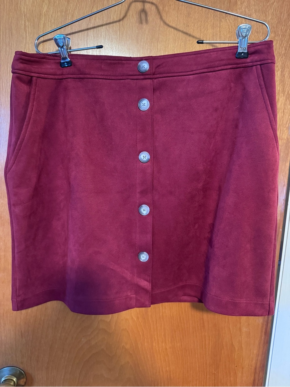 LOFT Burgundy Faux Suede Button-Front Mini Skirt